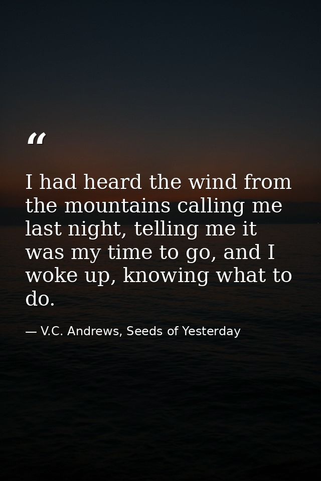 I had heard the wind from the mountains calling me last night, telling me it was my time to go, and I woke up, knowing w — V.C. Andrews, Seeds of Yesterday