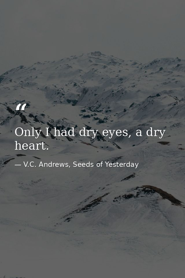 Only I had dry eyes, a dry heart. — V.C. Andrews, Seeds of Yesterday