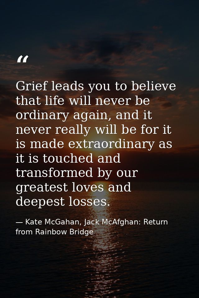 Grief leads you to believe that life will never be ordinary again, and it never really will be for it is made extraordin — Kate McGahan, Jack McAfghan: Return from Rainbow Bridge