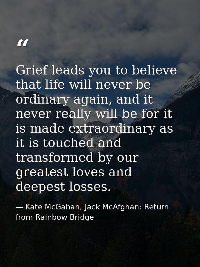 Grief leads you to believe that life will never be ordinary again, and it never really will be for it is made extraordin — Kate McGahan, Jack McAfghan: Return from Rainbow Bridge