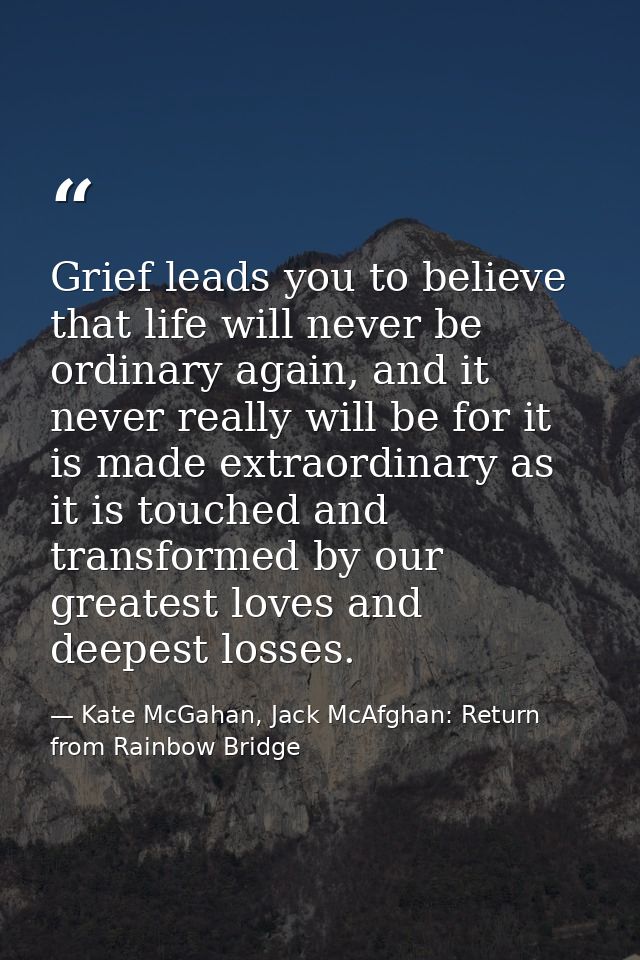 Grief leads you to believe that life will never be ordinary again, and it never really will be for it is made extraordin — Kate McGahan, Jack McAfghan: Return from Rainbow Bridge
