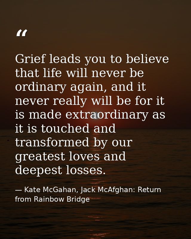 Grief leads you to believe that life will never be ordinary again, and it never really will be for it is made extraordin — Kate McGahan, Jack McAfghan: Return from Rainbow Bridge