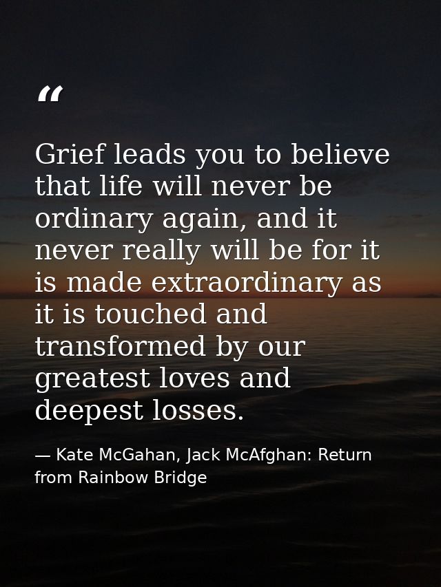Grief leads you to believe that life will never be ordinary again, and it never really will be for it is made extraordin — Kate McGahan, Jack McAfghan: Return from Rainbow Bridge