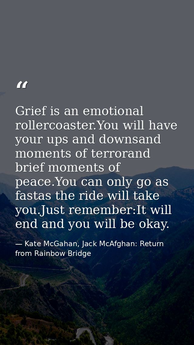 Grief is an emotional rollercoaster.You will have your ups and downsand moments of terrorand brief moments of peace.You  — Kate McGahan, Jack McAfghan: Return from Rainbow Bridge