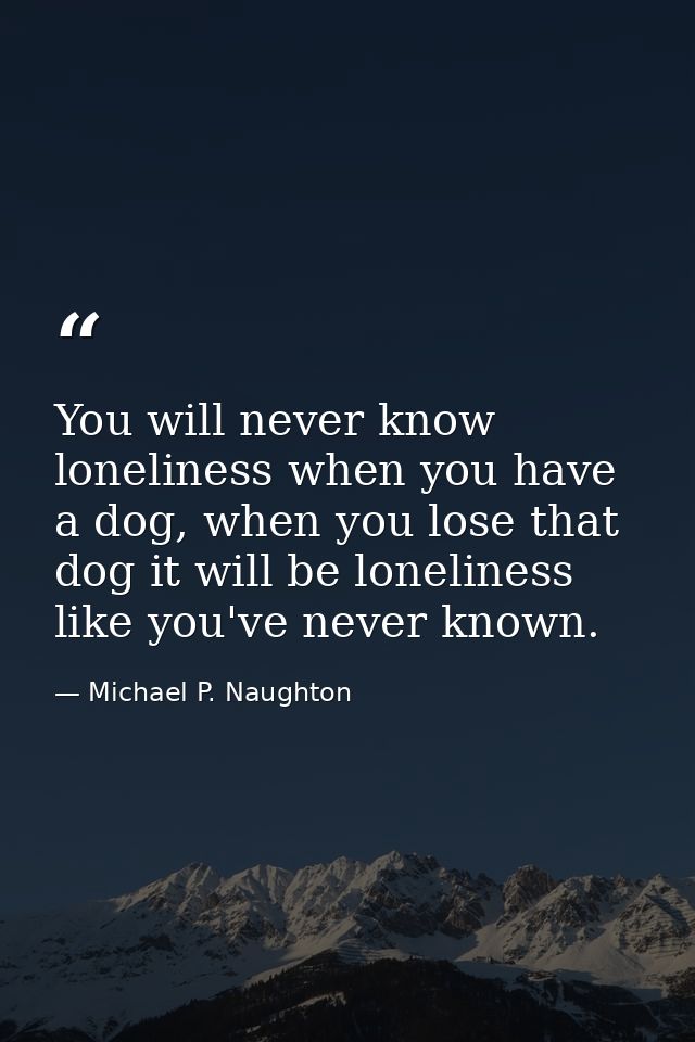 You will never know loneliness when you have a dog, when you lose that dog it will be loneliness like you've never known — Michael P. Naughton