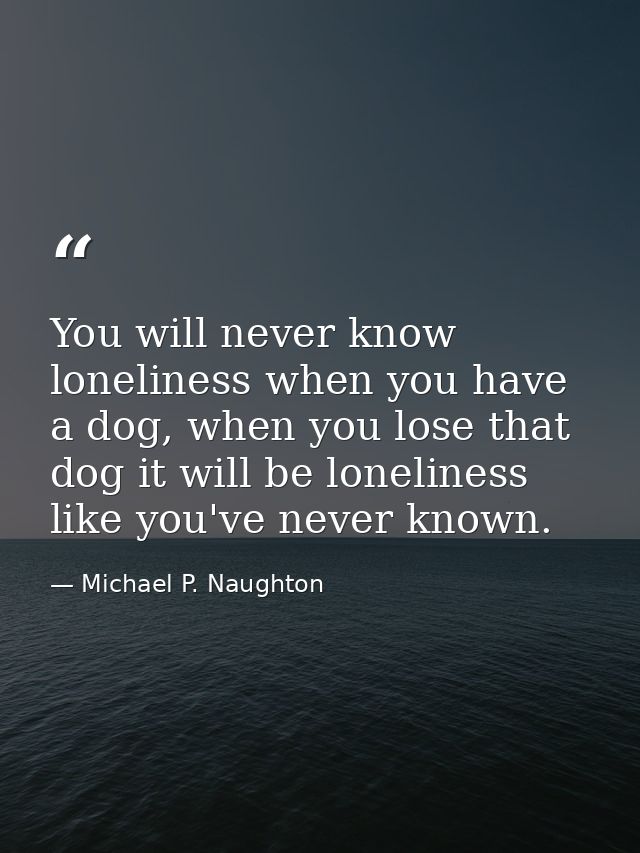 You will never know loneliness when you have a dog, when you lose that dog it will be loneliness like you've never known — Michael P. Naughton