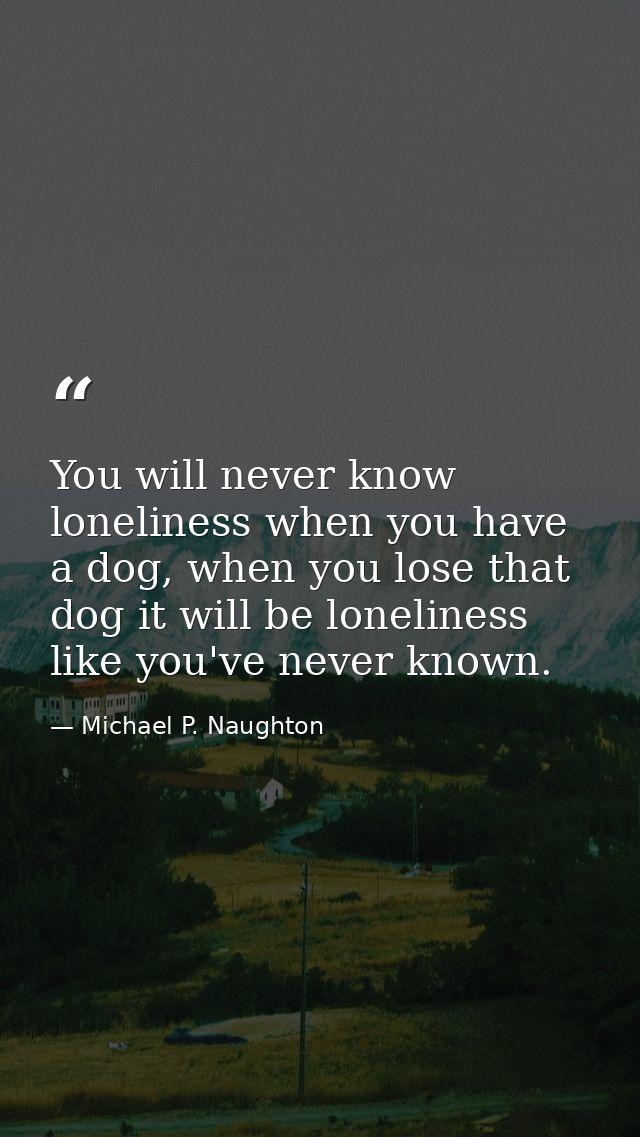 You will never know loneliness when you have a dog, when you lose that dog it will be loneliness like you've never known — Michael P. Naughton