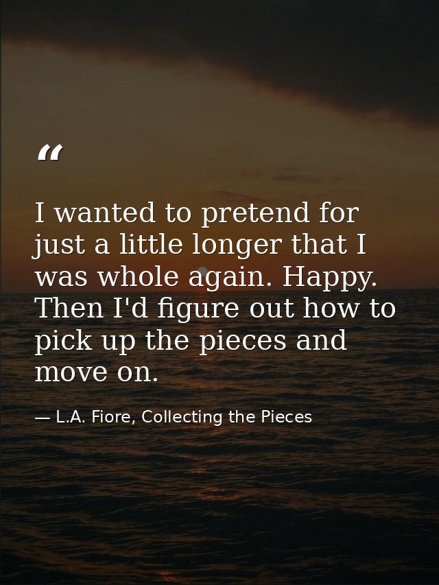 I wanted to pretend for just a little longer that I was whole again. Happy. Then I'd figure out how to pick up the piece — L.A. Fiore, Collecting the Pieces
