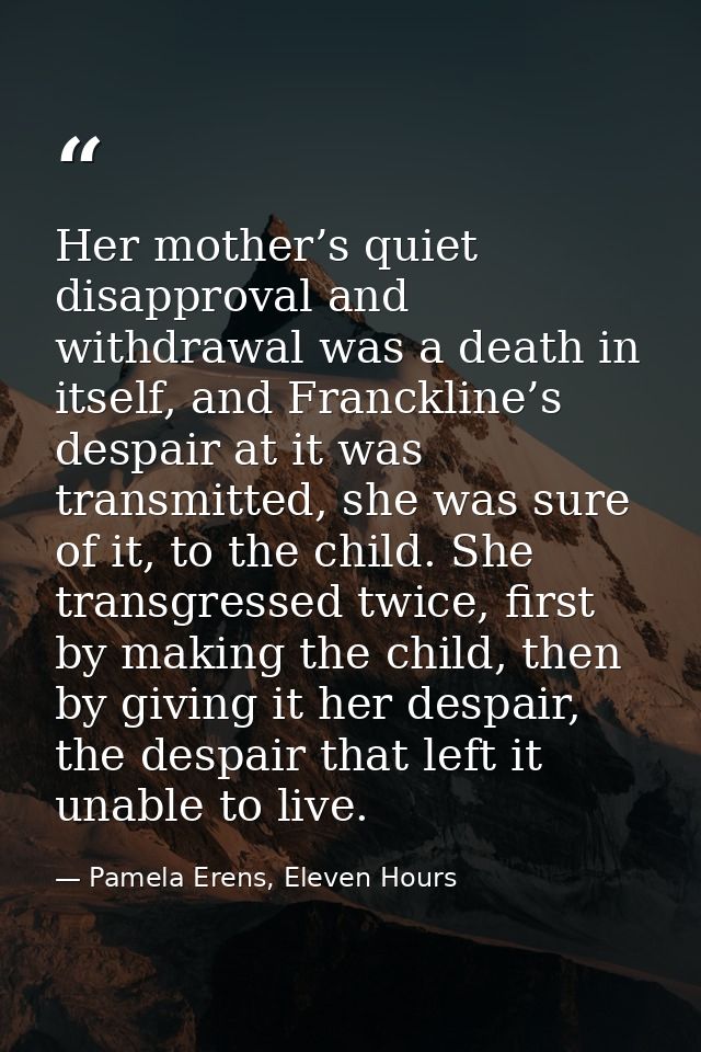 Her mother’s quiet disapproval and withdrawal was a death in itself, and Franckline’s despair at it was transmitted, she — Pamela Erens, Eleven Hours