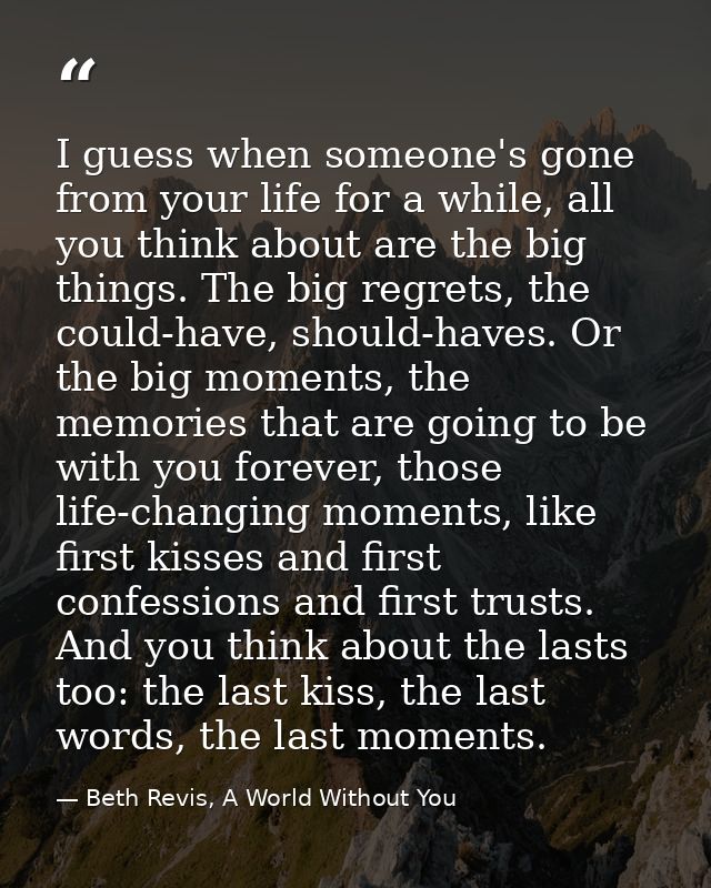I guess when someone's gone from your life for a while, all you think about are the big things. The big regrets, the cou — Beth Revis, A World Without You