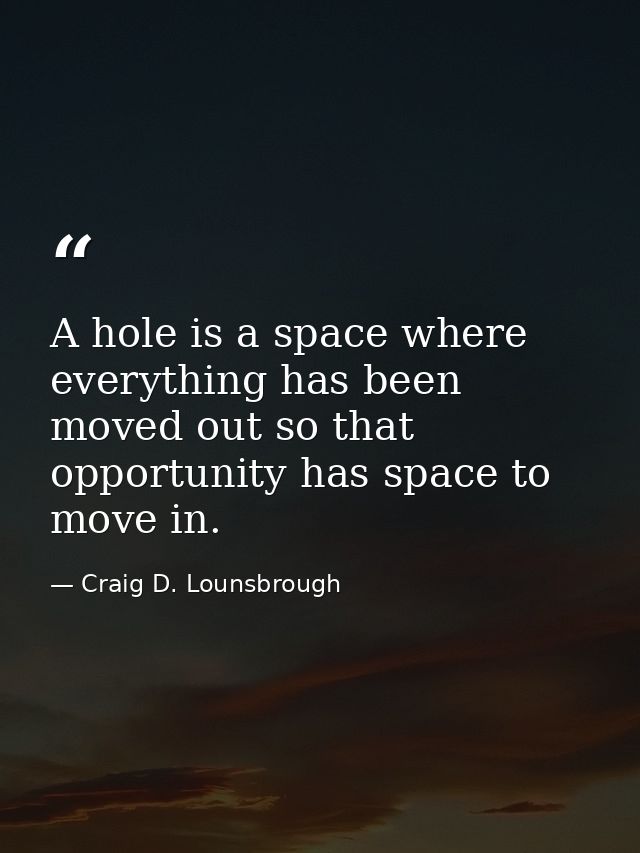 A hole is a space where everything has been moved out so that opportunity has space to move in. — Craig D. Lounsbrough