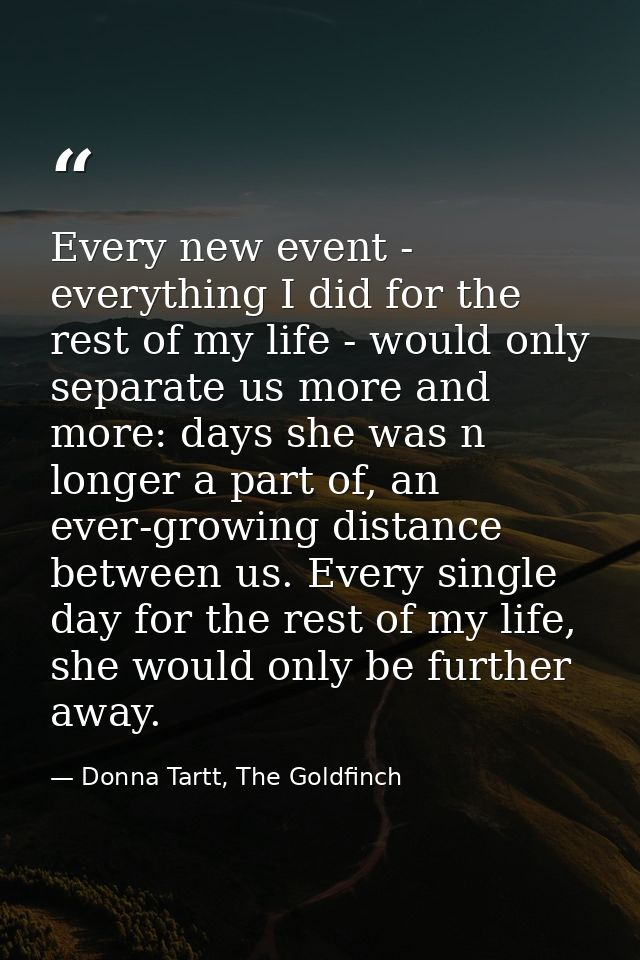Every new event - everything I did for the rest of my life - would only separate us more and more: days she was n longer — Donna Tartt, The Goldfinch