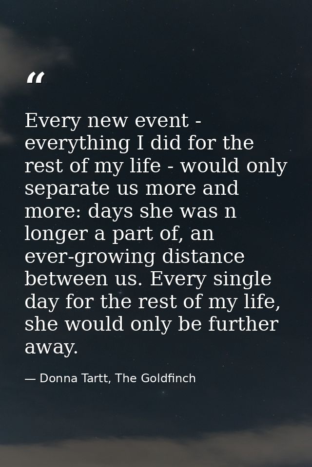 Every new event - everything I did for the rest of my life - would only separate us more and more: days she was n longer — Donna Tartt, The Goldfinch