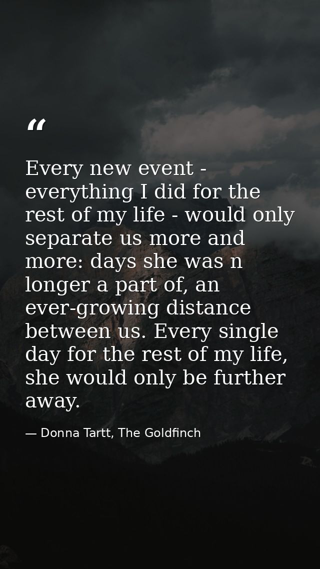 Every new event - everything I did for the rest of my life - would only separate us more and more: days she was n longer — Donna Tartt, The Goldfinch