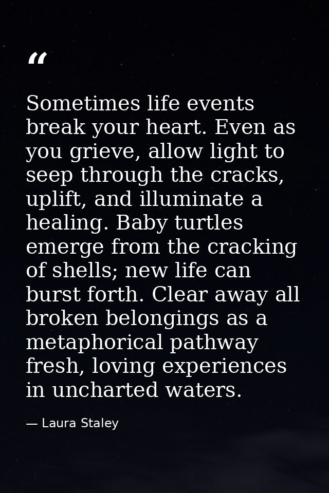 Sometimes life events break your heart. Even as you grieve, allow light to seep through the cracks, uplift, and illumina — Laura Staley