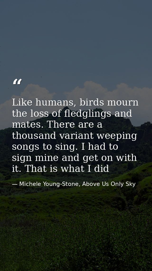 Like humans, birds mourn the loss of fledglings and mates. There are a thousand variant weeping songs to sing. I had to  — Michele Young-Stone, Above Us Only Sky