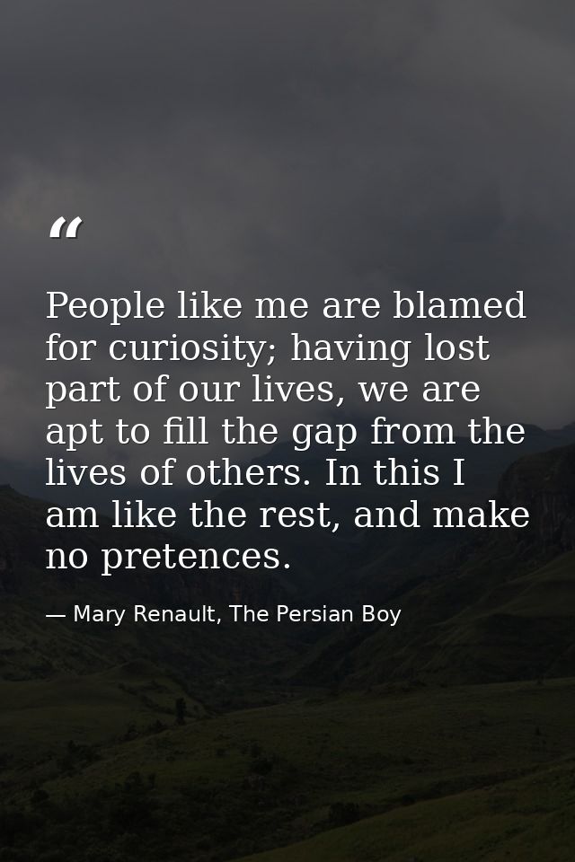 People like me are blamed for curiosity; having lost part of our lives, we are apt to fill the gap from the lives of oth — Mary Renault, The Persian Boy