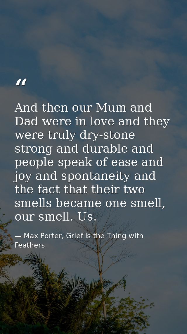 And then our Mum and Dad were in love and they were truly dry-stone strong and durable and people speak of ease and joy  — Max Porter, Grief is the Thing with Feathers