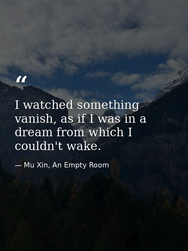 I watched something vanish, as if I was in a dream from which I couldn't wake. — Mu Xin, An Empty Room