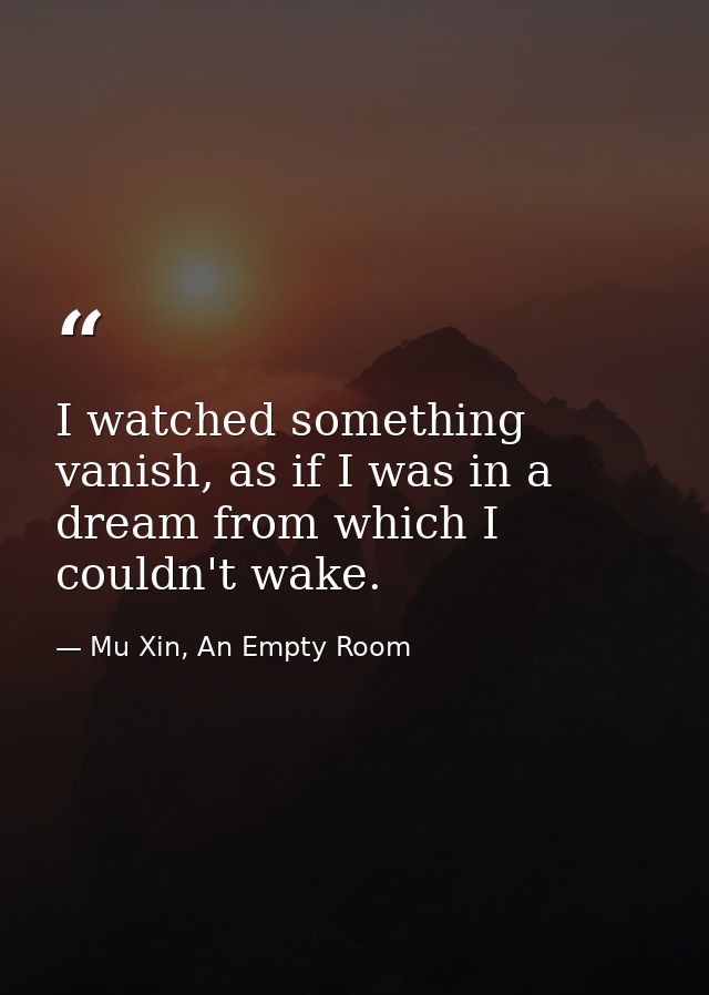 I watched something vanish, as if I was in a dream from which I couldn't wake. — Mu Xin, An Empty Room