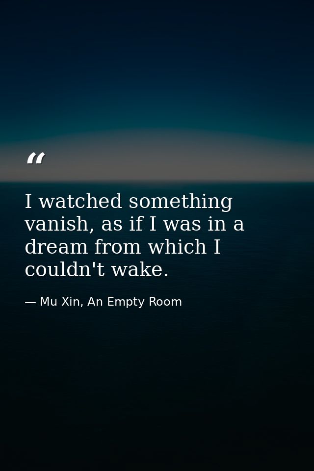 I watched something vanish, as if I was in a dream from which I couldn't wake. — Mu Xin, An Empty Room