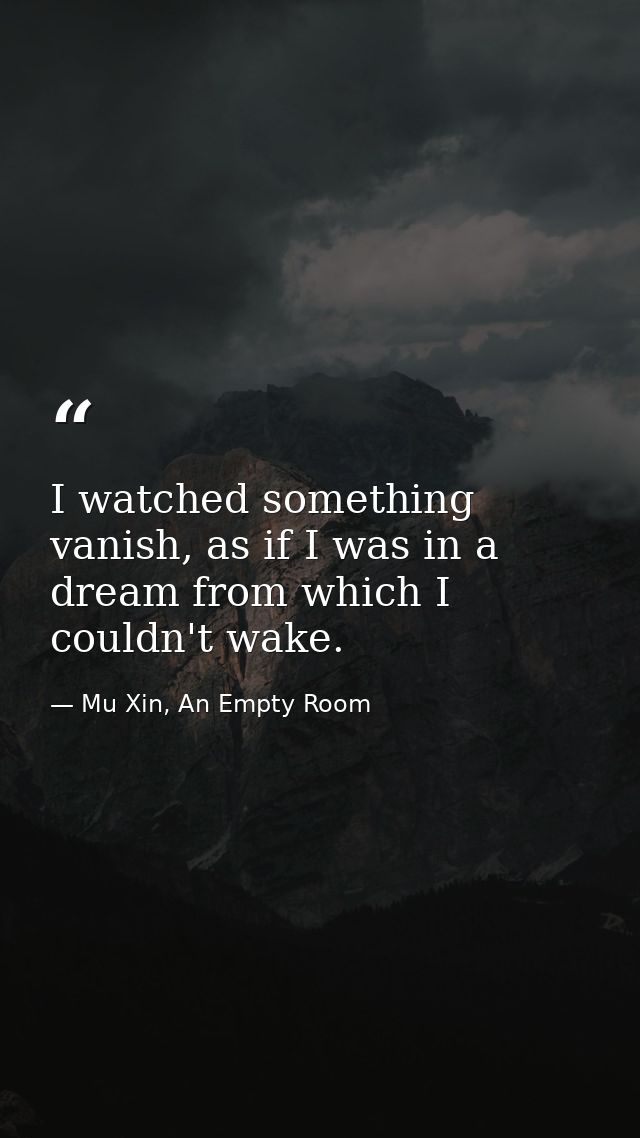 I watched something vanish, as if I was in a dream from which I couldn't wake. — Mu Xin, An Empty Room
