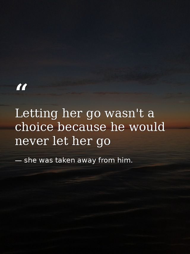 Letting her go wasn't a choice because he would never let her go — she was taken away from him.