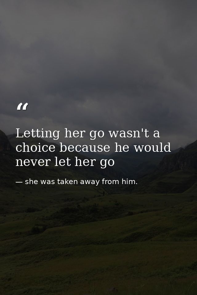 Letting her go wasn't a choice because he would never let her go — she was taken away from him.
