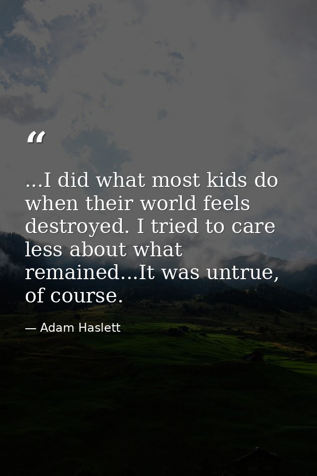 ...I did what most kids do when their world feels destroyed. I tried to care less about what remained...It was untrue, o — Adam Haslett