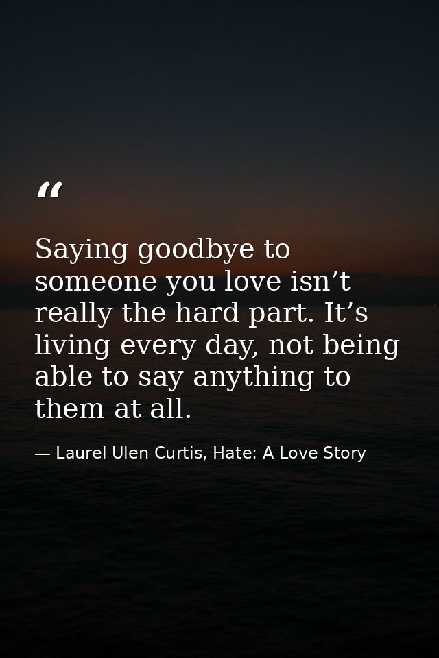 Saying goodbye to someone you love isn’t really the hard part. It’s living every day, not being able to say anything to  — Laurel Ulen Curtis, Hate: A Love Story