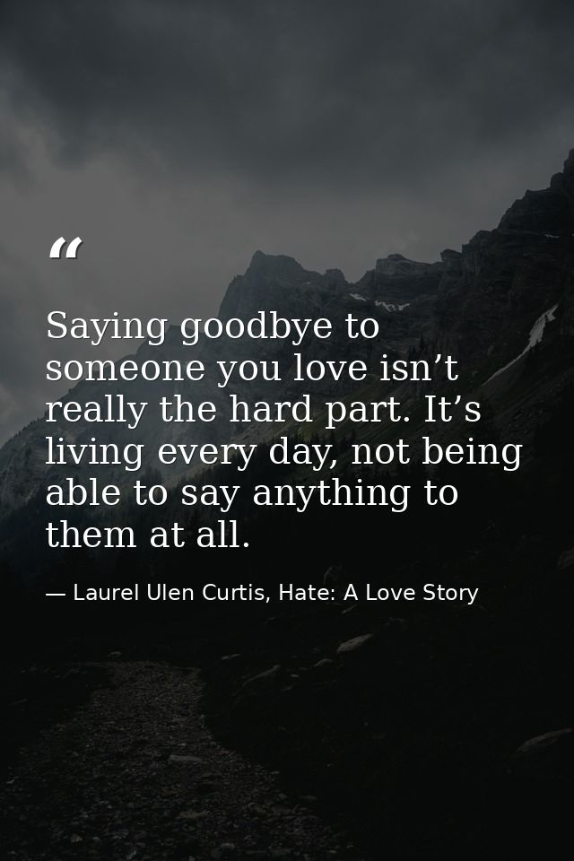 Saying goodbye to someone you love isn’t really the hard part. It’s living every day, not being able to say anything to  — Laurel Ulen Curtis, Hate: A Love Story