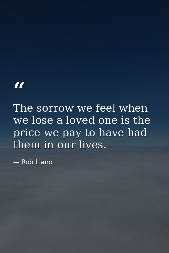 The sorrow we feel when we lose a loved one is the price we pay to have had them in our lives. — Rob Liano