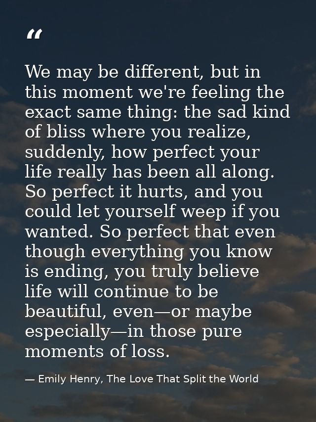 We may be different, but in this moment we're feeling the exact same thing: the sad kind of bliss where you realize, sud — Emily Henry, The Love That Split the World