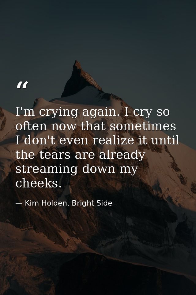 I'm crying again. I cry so often now that sometimes I don't even realize it until the tears are already streaming down m — Kim Holden, Bright Side