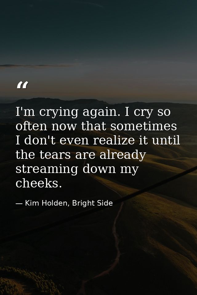 I'm crying again. I cry so often now that sometimes I don't even realize it until the tears are already streaming down m — Kim Holden, Bright Side