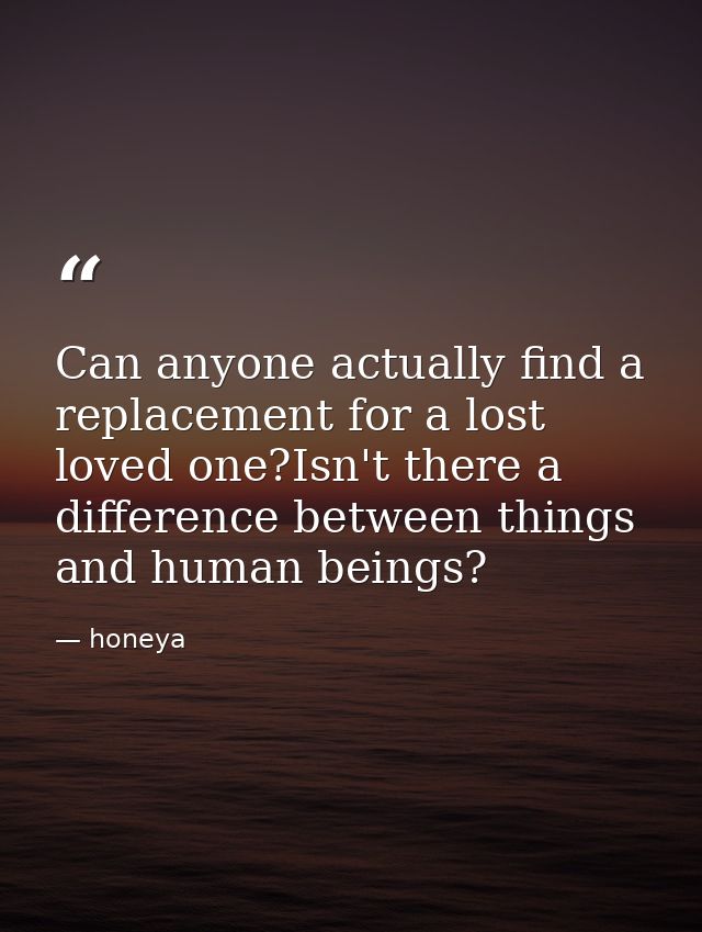 Can anyone actually find a replacement for a lost loved one?Isn't there a difference between things and human beings? — honeya