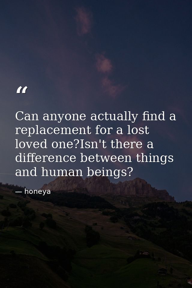 Can anyone actually find a replacement for a lost loved one?Isn't there a difference between things and human beings? — honeya