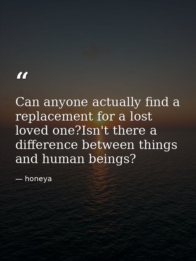 Can anyone actually find a replacement for a lost loved one?Isn't there a difference between things and human beings? — honeya