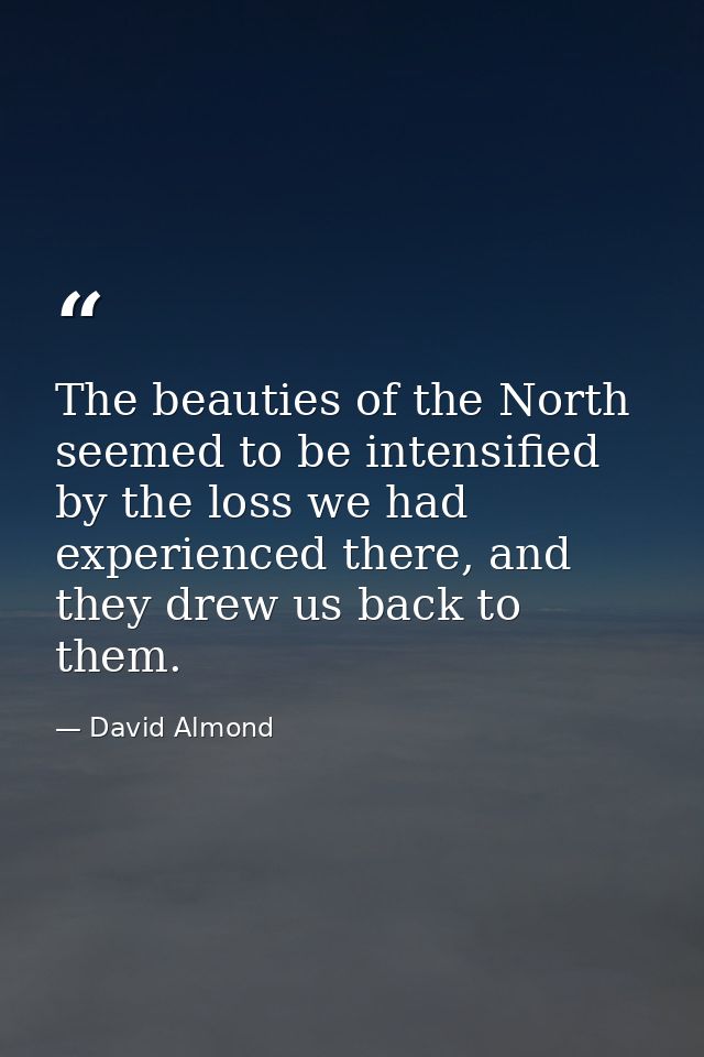 The beauties of the North seemed to be intensified by the loss we had experienced there, and they drew us back to them. — David Almond