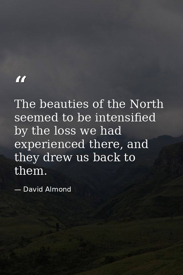 The beauties of the North seemed to be intensified by the loss we had experienced there, and they drew us back to them. — David Almond