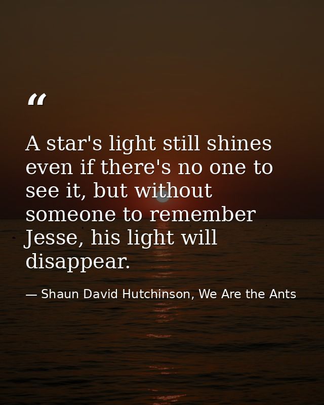 A star's light still shines even if there's no one to see it, but without someone to remember Jesse, his light will disa — Shaun David Hutchinson, We Are the Ants