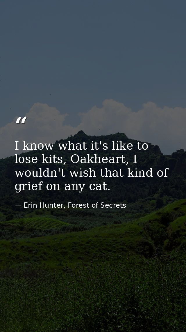 I know what it's like to lose kits, Oakheart, I wouldn't wish that kind of grief on any cat. — Erin Hunter, Forest of Secrets