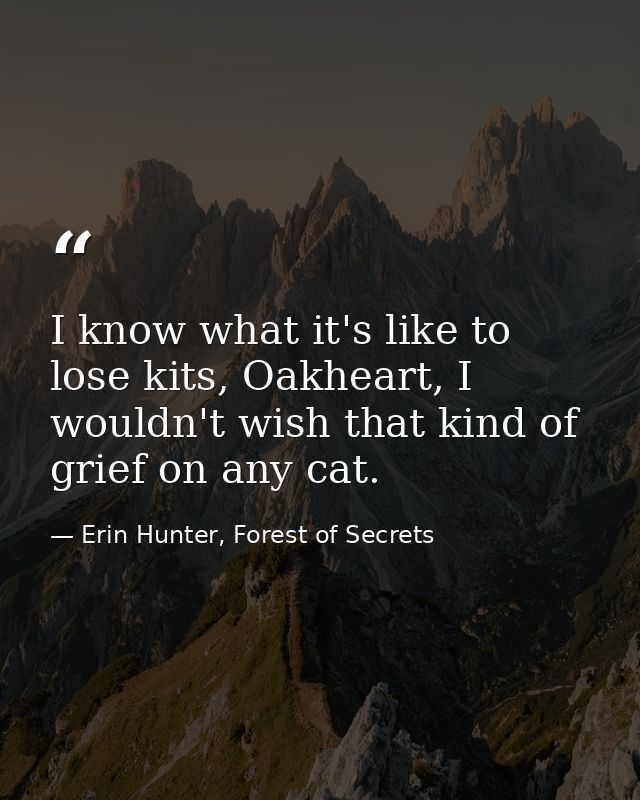 I know what it's like to lose kits, Oakheart, I wouldn't wish that kind of grief on any cat. — Erin Hunter, Forest of Secrets