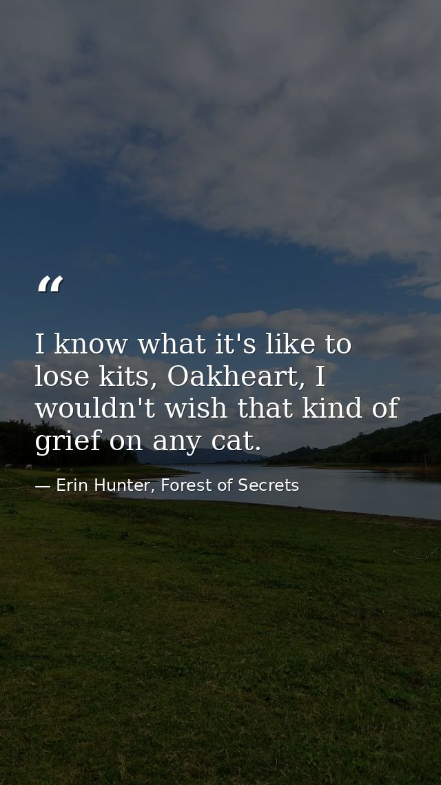 I know what it's like to lose kits, Oakheart, I wouldn't wish that kind of grief on any cat. — Erin Hunter, Forest of Secrets