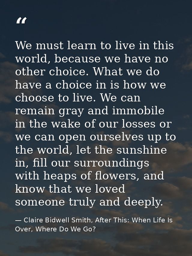 We must learn to live in this world, because we have no other choice. What we do have a choice in is how we choose to li — Claire Bidwell Smith, After This: When Life Is Over, Where Do We Go?