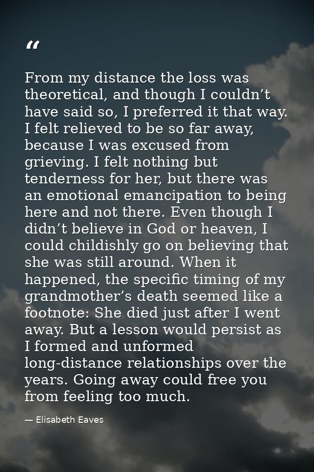 From my distance the loss was theoretical, and though I couldn’t have said so, I preferred it that way. I felt relieved  — Elisabeth Eaves