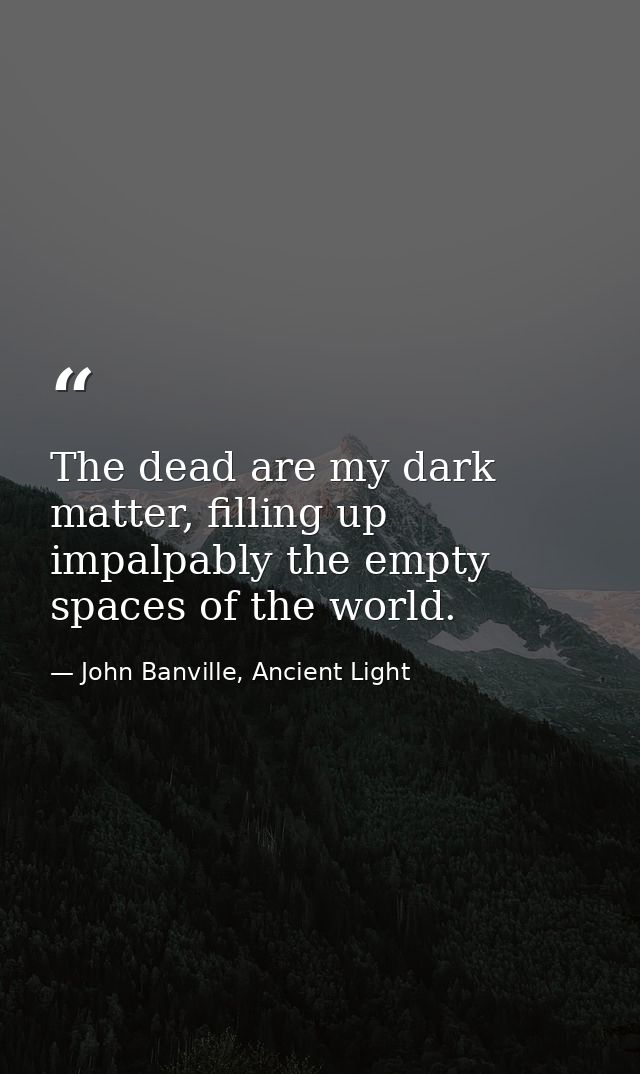 The dead are my dark matter, filling up impalpably the empty spaces of the world. — John Banville, Ancient Light