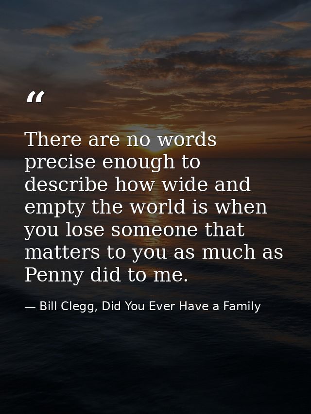 There are no words precise enough to describe how wide and empty the world is when you lose someone that matters to you  — Bill Clegg, Did You Ever Have a Family