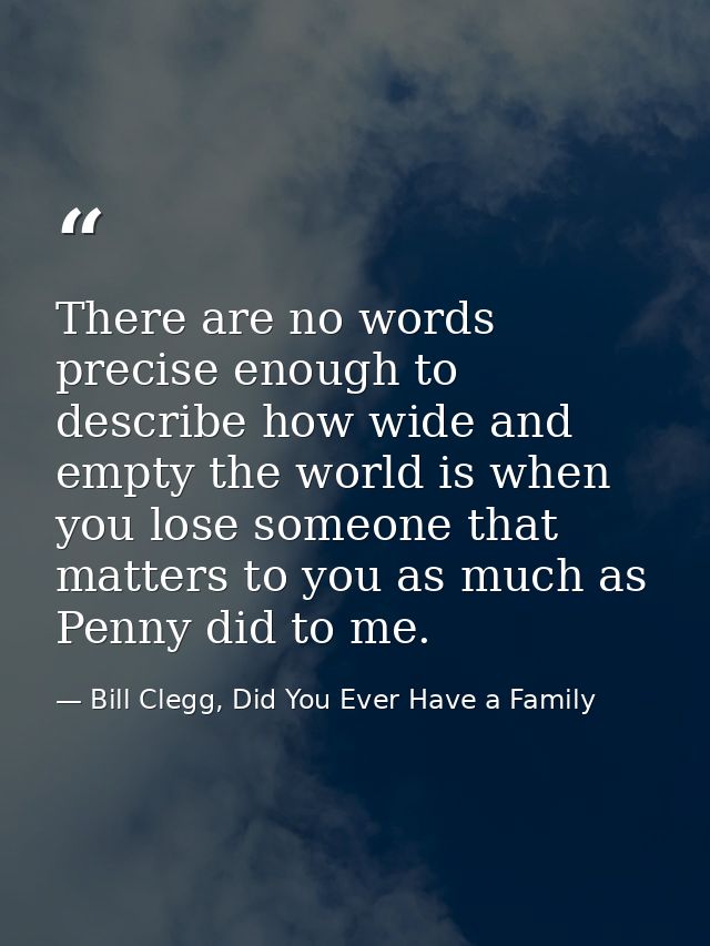 There are no words precise enough to describe how wide and empty the world is when you lose someone that matters to you  — Bill Clegg, Did You Ever Have a Family