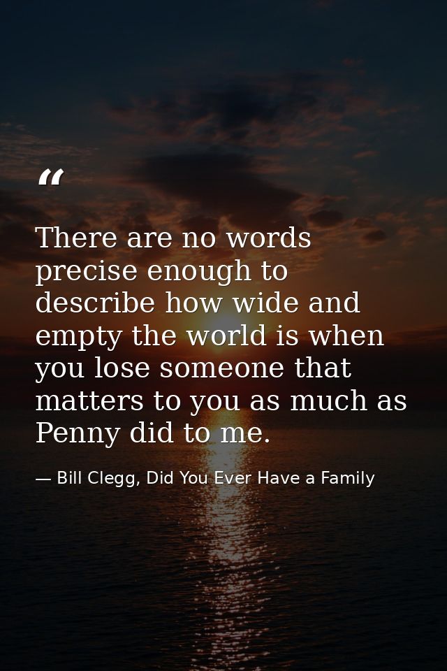 There are no words precise enough to describe how wide and empty the world is when you lose someone that matters to you  — Bill Clegg, Did You Ever Have a Family